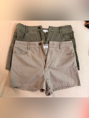 Honey Belle Olive & Khaki High-Waist Denim Shorts Set